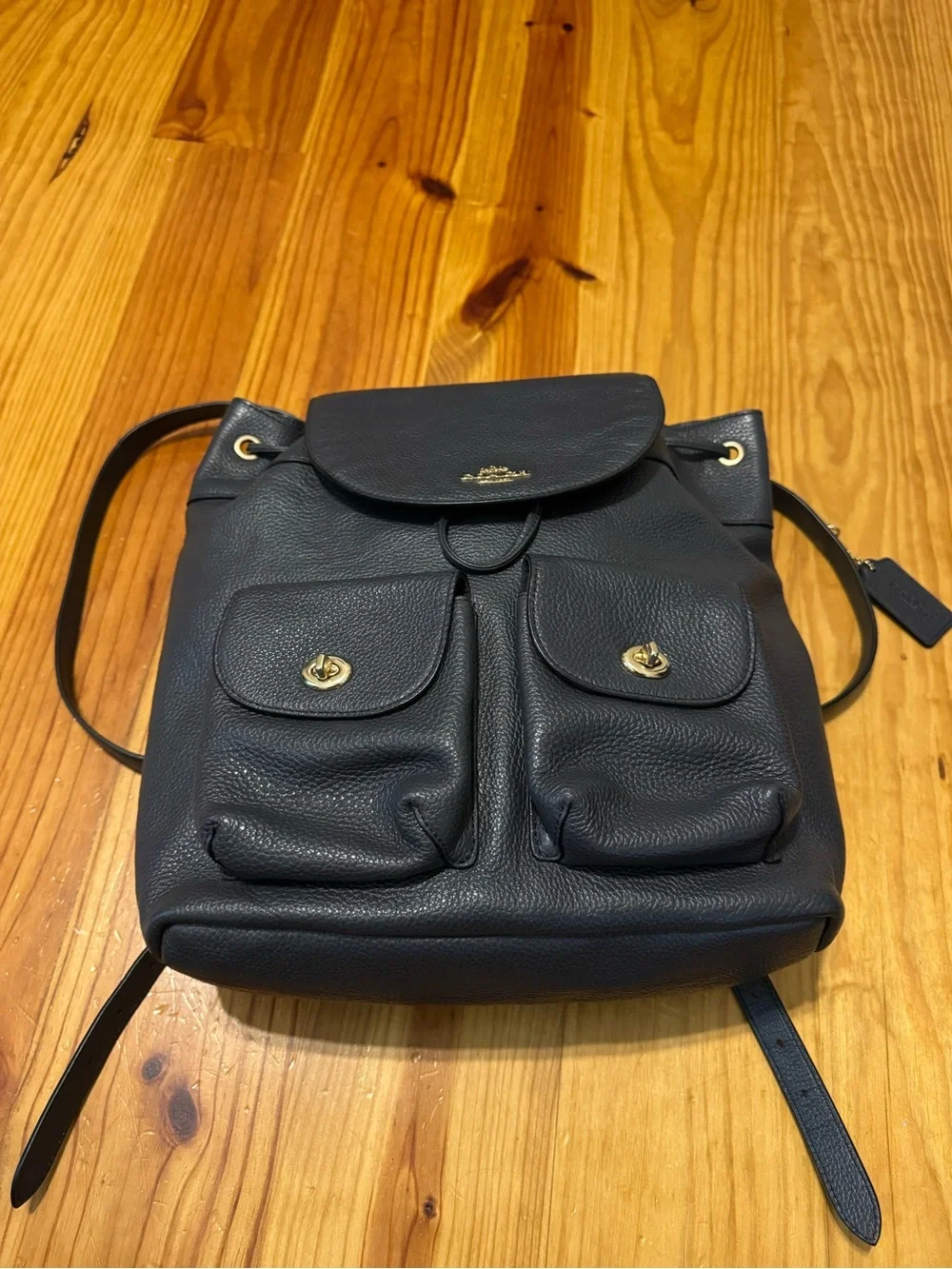 Coach Backpack F29008 Billie Black Pebbled Leather Backpack/Purse